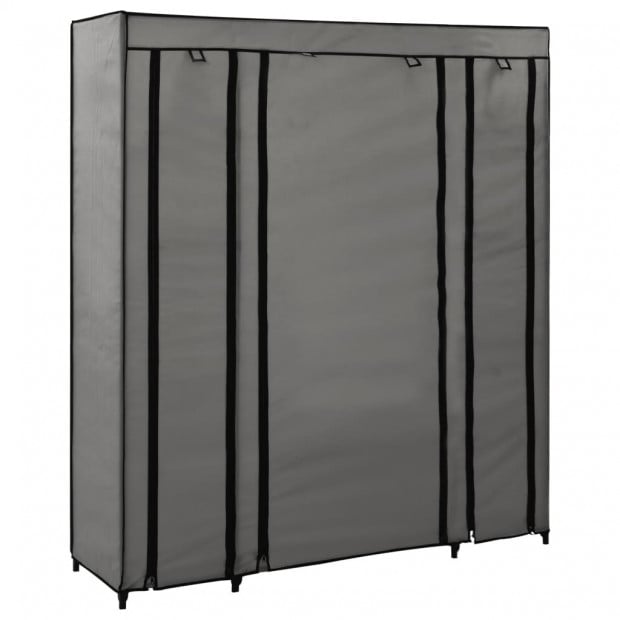 Wardrobe With Compartments And Rods Grey 150x45x176 Cm Fabric Image 4