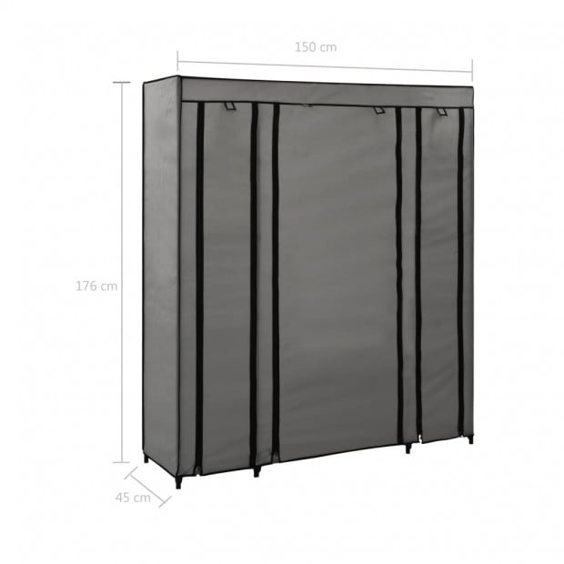 Wardrobe With Compartments And Rods Grey 150x45x176 Cm Fabric Image 7