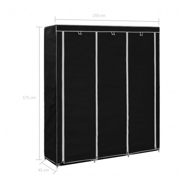 Wardrobe With Compartments And Rods Black 150x45x175 Cm Fabric Image 11