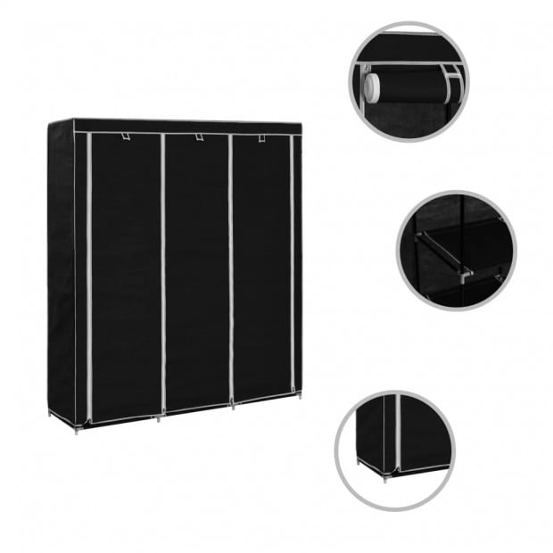 Wardrobe With Compartments And Rods Black 150x45x175 Cm Fabric Image 4