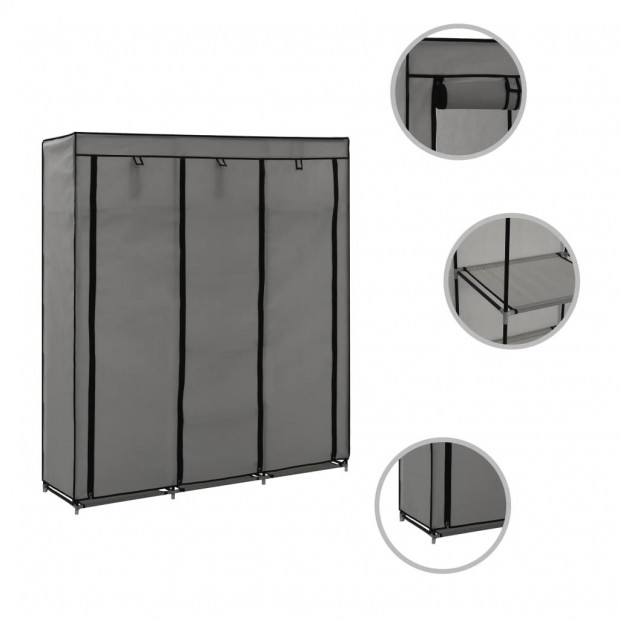 Wardrobe With Compartments And Rods Grey 150x45x175 Cm Fabric Image 3
