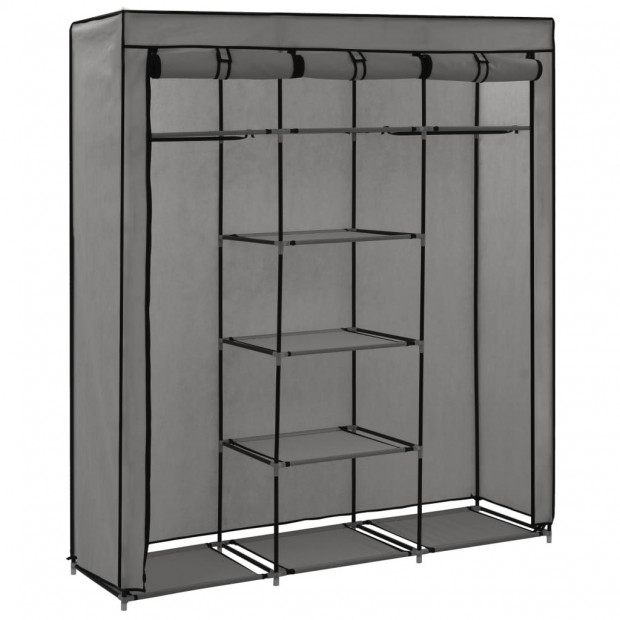 Wardrobe With Compartments And Rods Grey 150x45x175 Cm Fabric Image 5