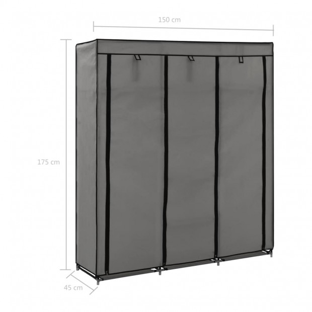 Wardrobe With Compartments And Rods Grey 150x45x175 Cm Fabric Image 10