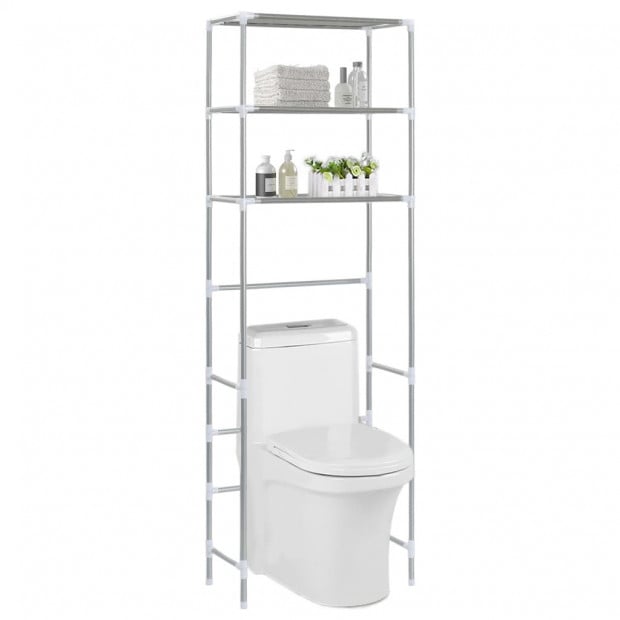 3-tier Storage Rack Over Toilet Silver 53x28x169 Cm