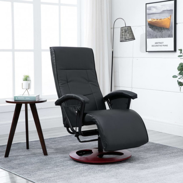 Swivel Tv Armchair Black Faux Leather Image 2