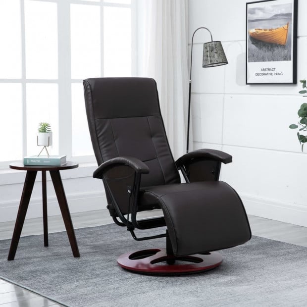 Swivel Tv Armchair Brown Faux Leather Image 2