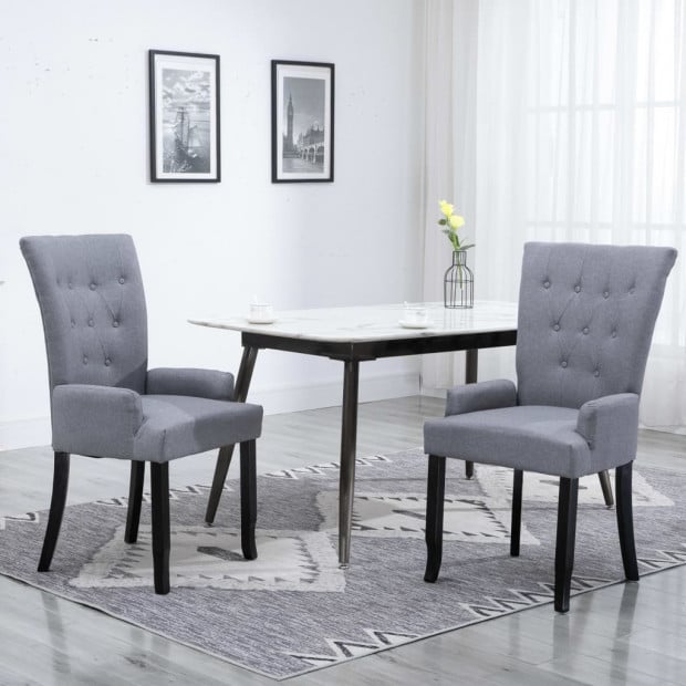 Dining Chair With Armrests Light Grey Fabric Image 2