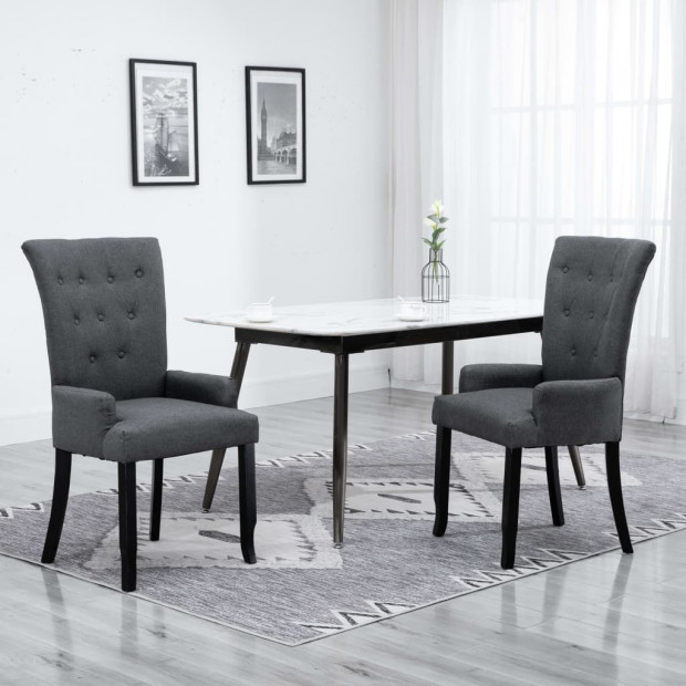 Dining Chair With Armrests Dark Grey Fabric Image 2