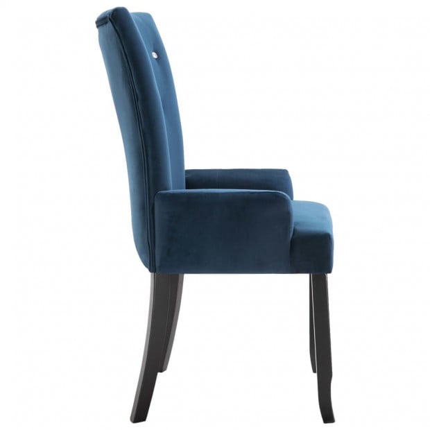 Dining Chair With Armrests Dark Blue Velvet Image 5