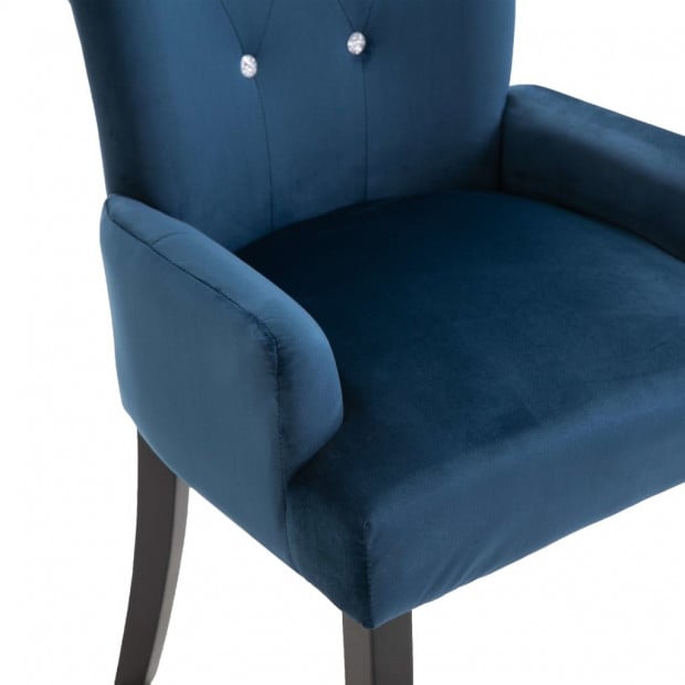 Dining Chair With Armrests Dark Blue Velvet Image 7