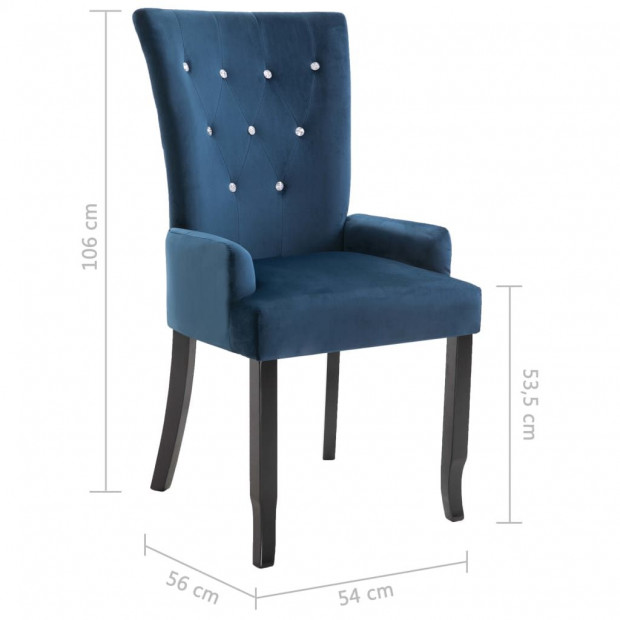 Dining Chair With Armrests Dark Blue Velvet Image 8