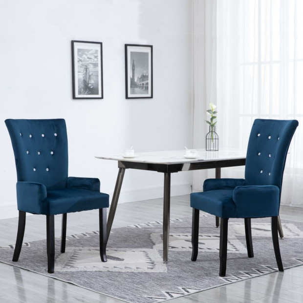 Dining Chair With Armrests Dark Blue Velvet Image 3