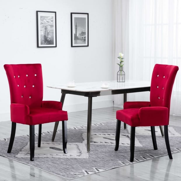 Dining Chair With Armrests Red Velvet Image 2
