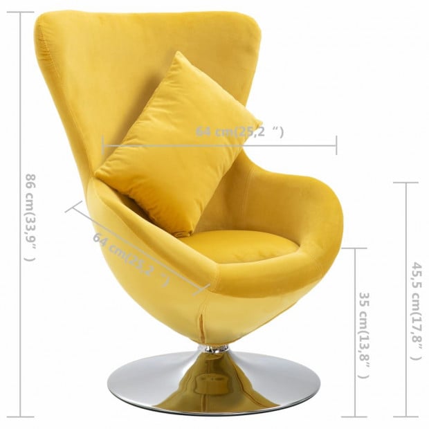 Swivel Egg Chair With Cushion Yellow Velvet Image 7