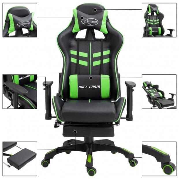 Gaming Chair With Footrest Green Faux Leather Image 3