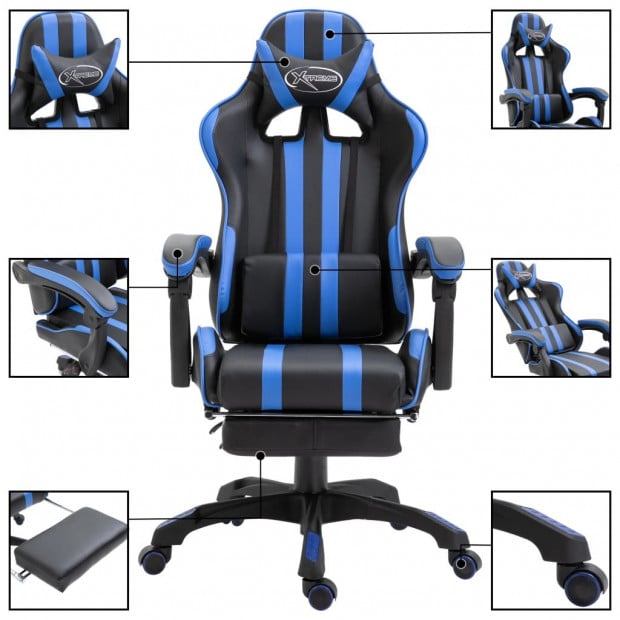 Gaming Chair With Footrest Blue Faux Leather Image 3