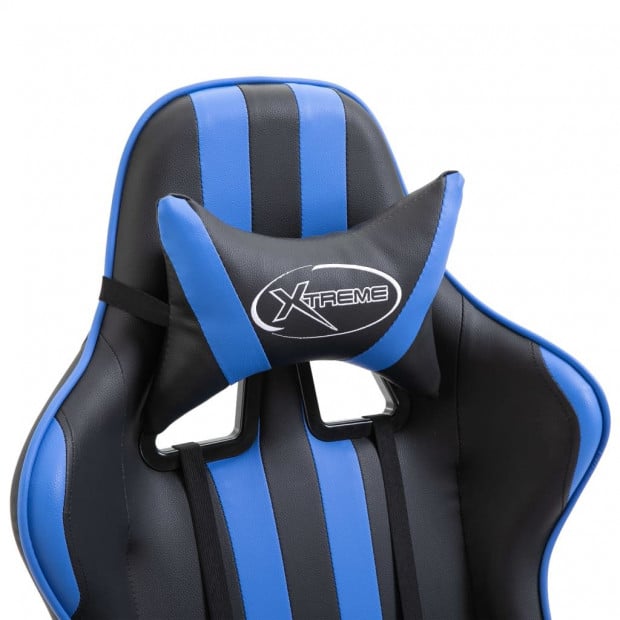 Gaming Chair With Footrest Blue Faux Leather Image 6