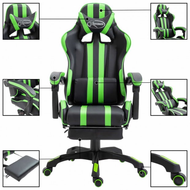 Gaming Chair With Footrest Green Faux Leather Image 3