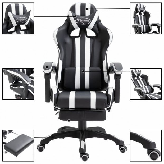 Gaming Chair Footrest White Faux Leather Image 3