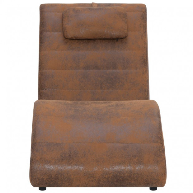 Chaise Longue With Pillow Brown Faux Suede Leather Image 4