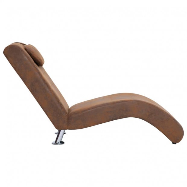 Chaise Longue With Pillow Brown Faux Suede Leather Image 5
