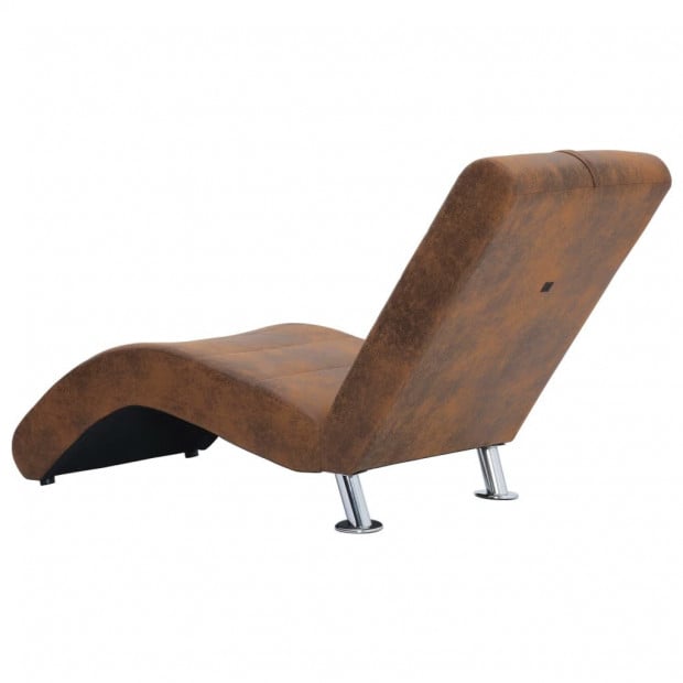 Chaise Longue With Pillow Brown Faux Suede Leather Image 6
