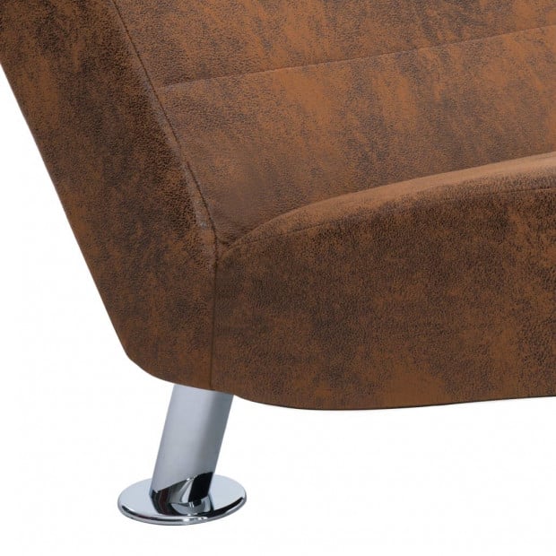 Chaise Longue With Pillow Brown Faux Suede Leather Image 9