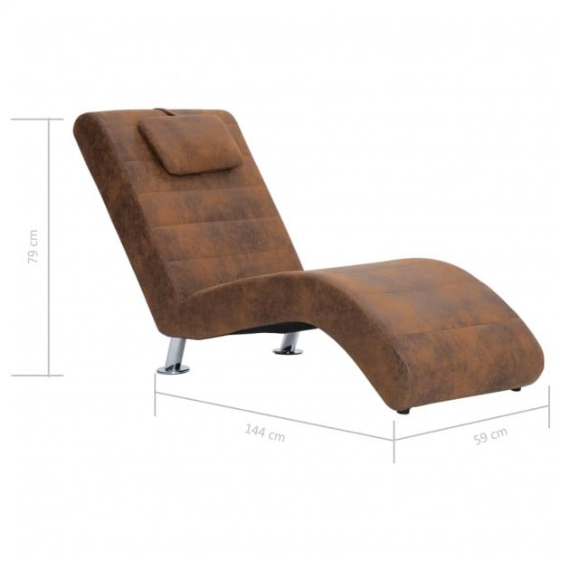 Chaise Longue With Pillow Brown Faux Suede Leather Image 10
