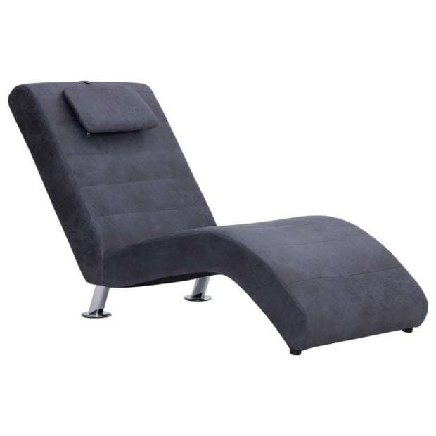 Chaise Longue With Pillow Grey Faux Suede Leather