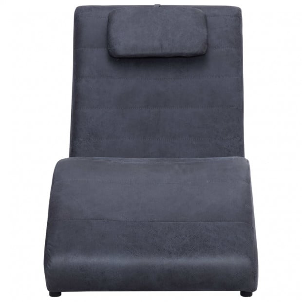 Chaise Longue With Pillow Grey Faux Suede Leather Image 4