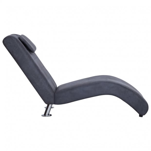 Chaise Longue With Pillow Grey Faux Suede Leather Image 5