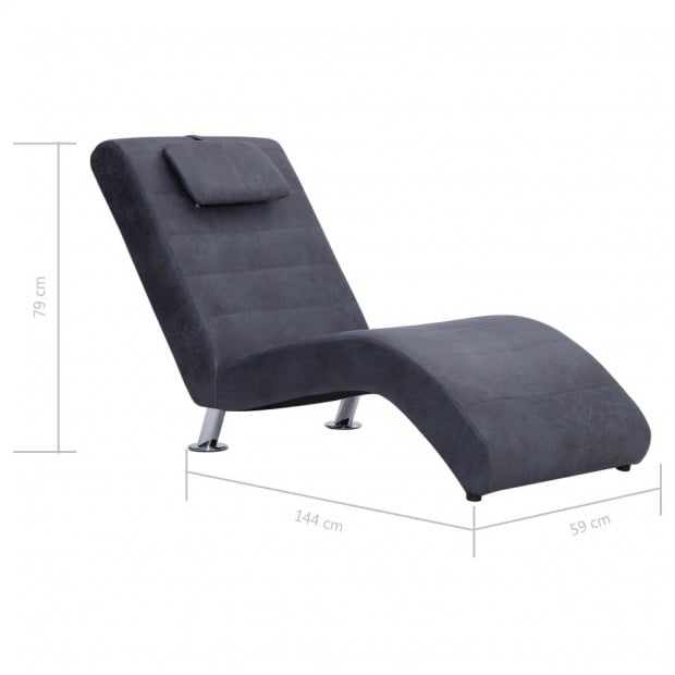 Chaise Longue With Pillow Grey Faux Suede Leather Image 10