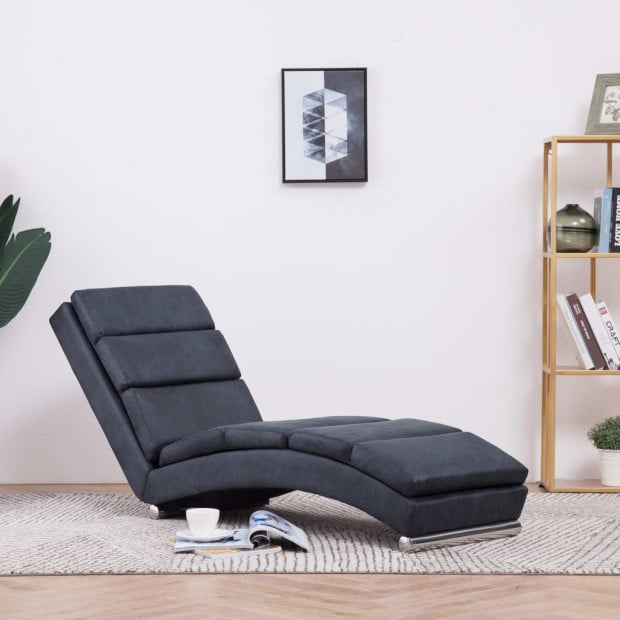 Chaise Longue Grey Faux Suede Leather Image 2