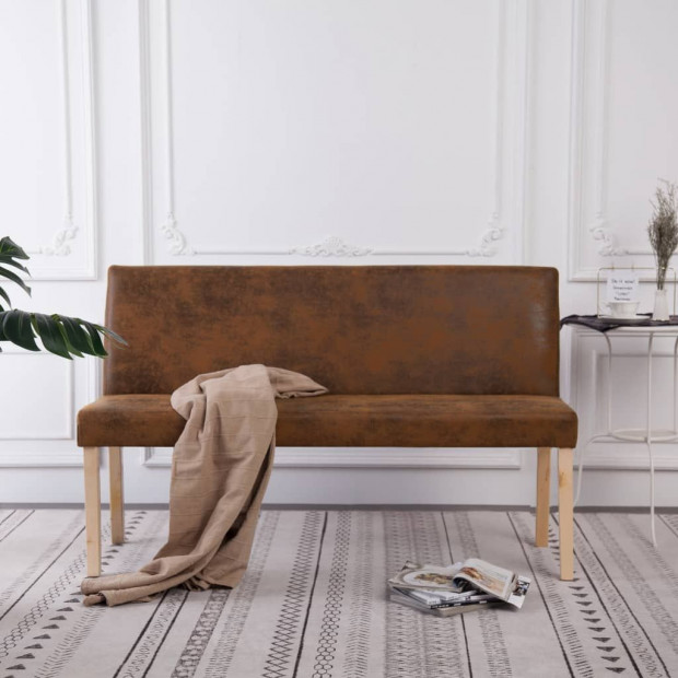 Bench 139.5 Cm Brown Faux Suede Leather Image 2