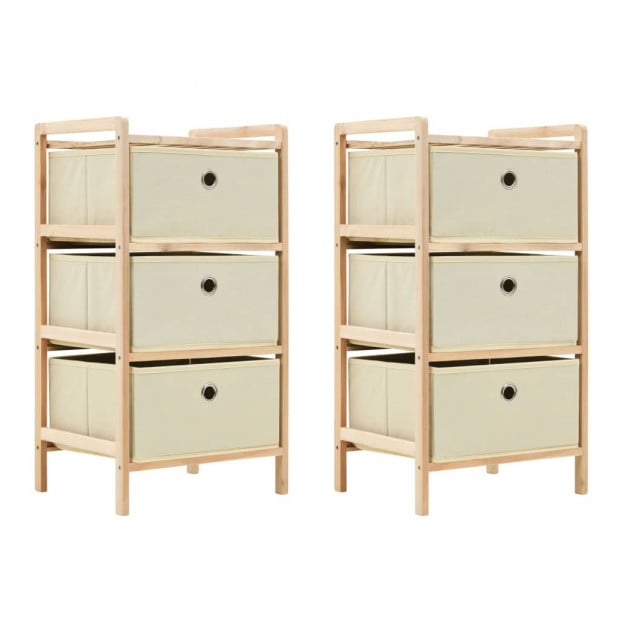 Storage Racks With 3 Fabric Baskets 2 Pcs Beige Cedar Wood