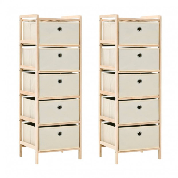 Storage Racks With 5 Fabric Baskets 2 Pcs Beige Cedar Wood