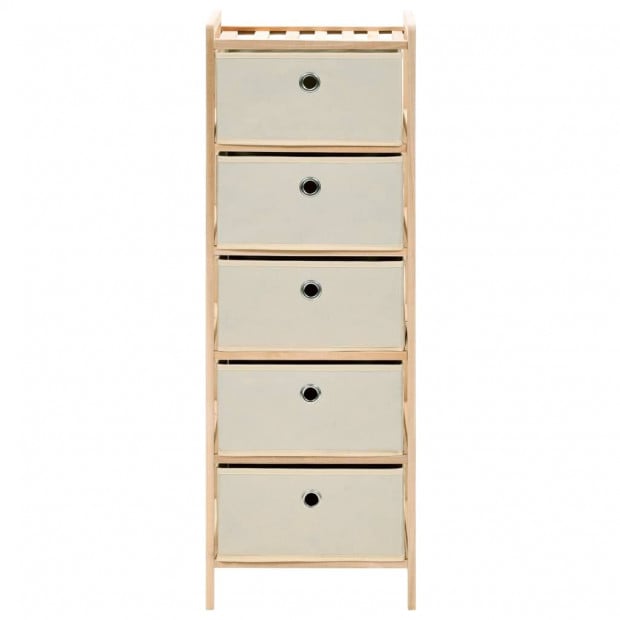 Storage Racks With 5 Fabric Baskets 2 Pcs Beige Cedar Wood Image 4