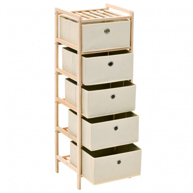 Storage Racks With 5 Fabric Baskets 2 Pcs Beige Cedar Wood Image 5