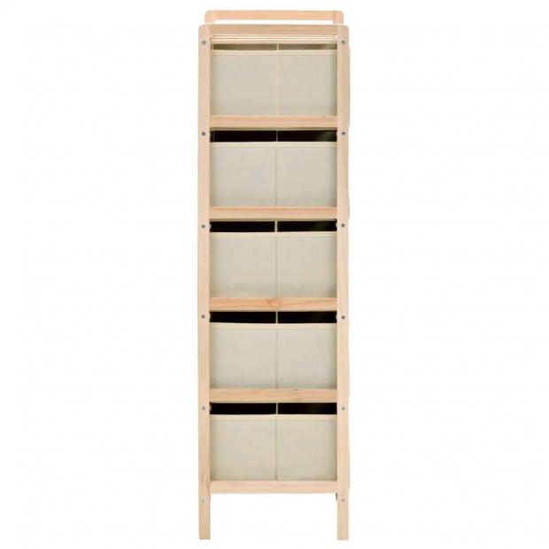 Storage Racks With 5 Fabric Baskets 2 Pcs Beige Cedar Wood Image 6