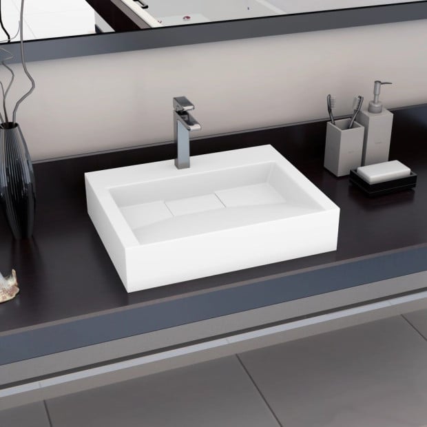 Wash Basin 60x38x11 Cm Mineral Cast/marble Cast White