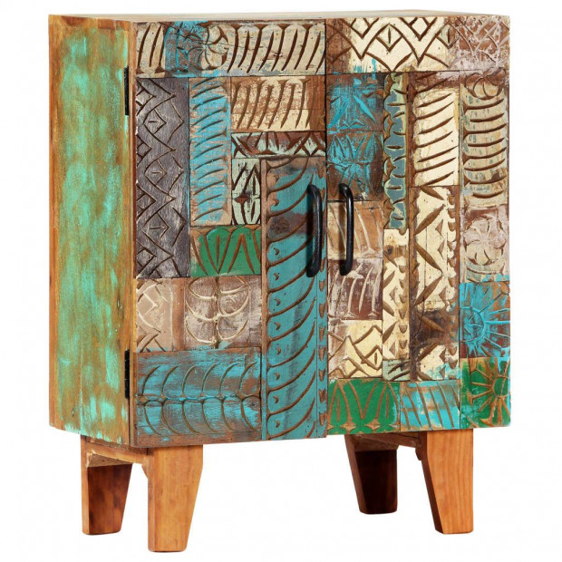 Hand Carved Sideboard 60x30x75 Cm Solid Reclaimed Wood Image 11