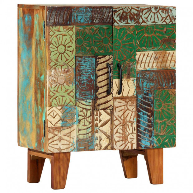 Hand Carved Sideboard 60x30x75 Cm Solid Reclaimed Wood Image 9