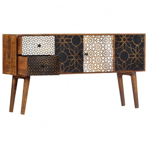 Sideboard With Printed Pattern 130x30x70 Cm Solid Mango Wood Image 2