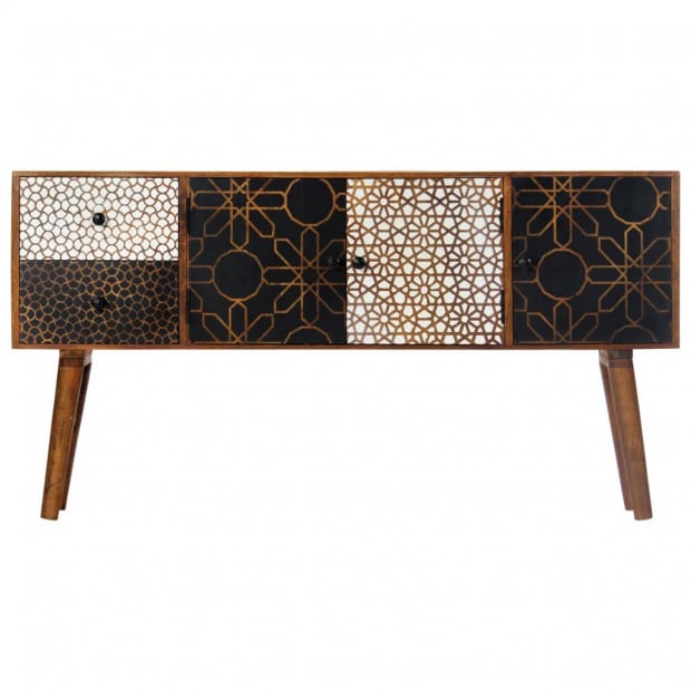 Sideboard With Printed Pattern 130x30x70 Cm Solid Mango Wood Image 5