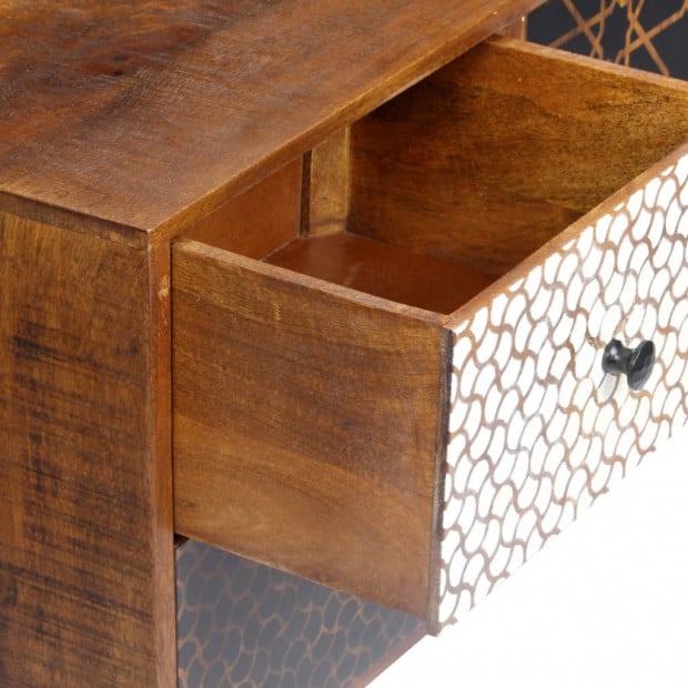 Sideboard With Printed Pattern 130x30x70 Cm Solid Mango Wood Image 7