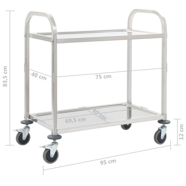 2-tier Kitchen Trolley 95x45x83.5 Cm Stainless Steel Image 5