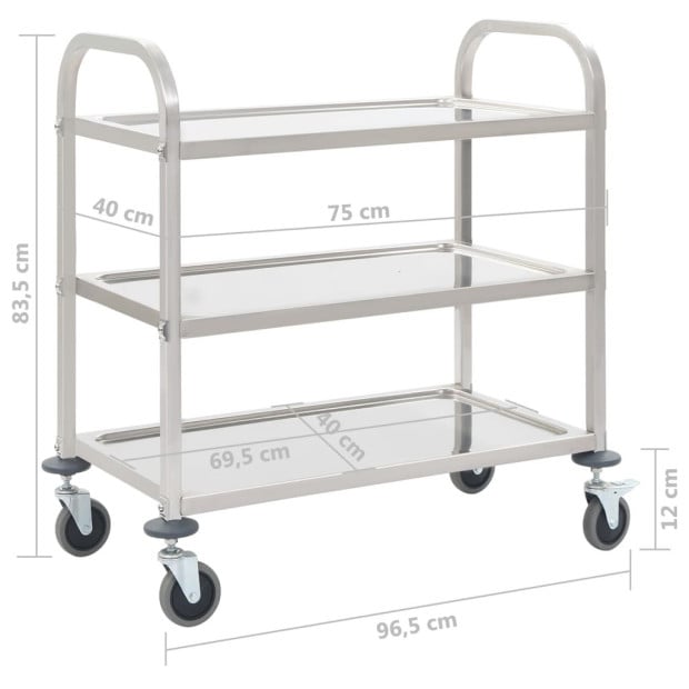 3-tier Kitchen Trolley Cart 95x45x83.5 Cm Stainless Steel Image 6