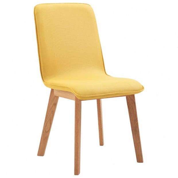 Dining Chairs 2 Pcs Solid Wood Yellow Fabric Image 4