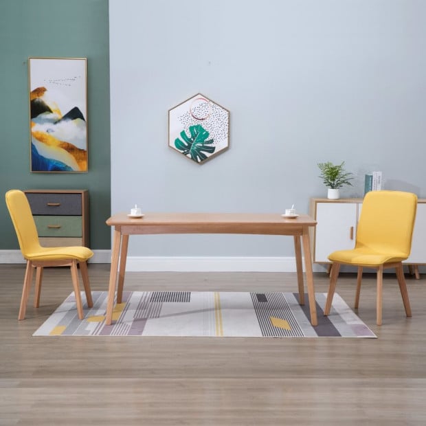 Dining Chairs 2 Pcs Solid Wood Yellow Fabric Image 2
