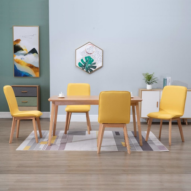 Dining Chairs 4 Pcs Yellow Fabric Solid Wood Image 2